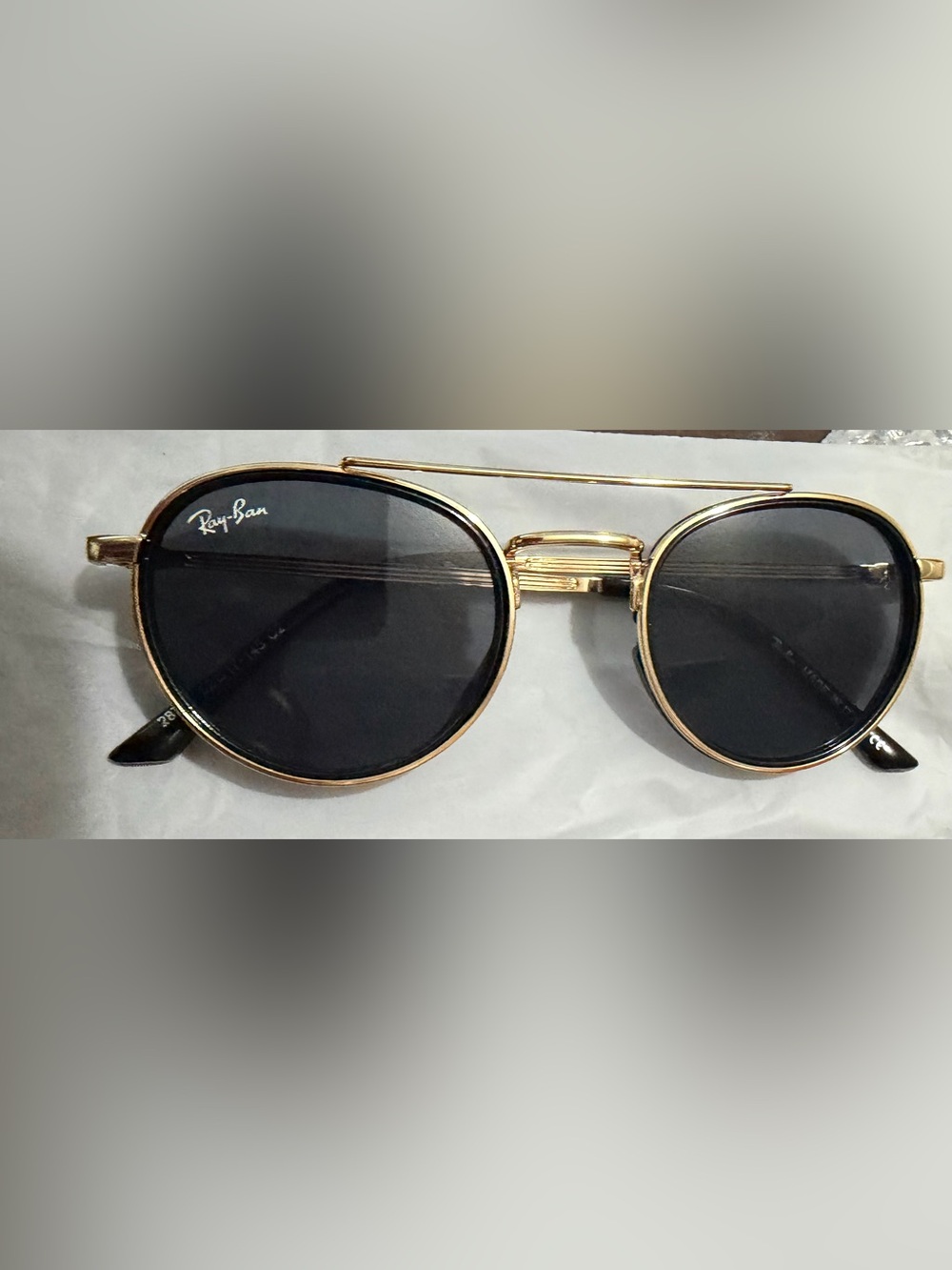 Ray-Ban Gold Frame Sunglasses with Black Lenses